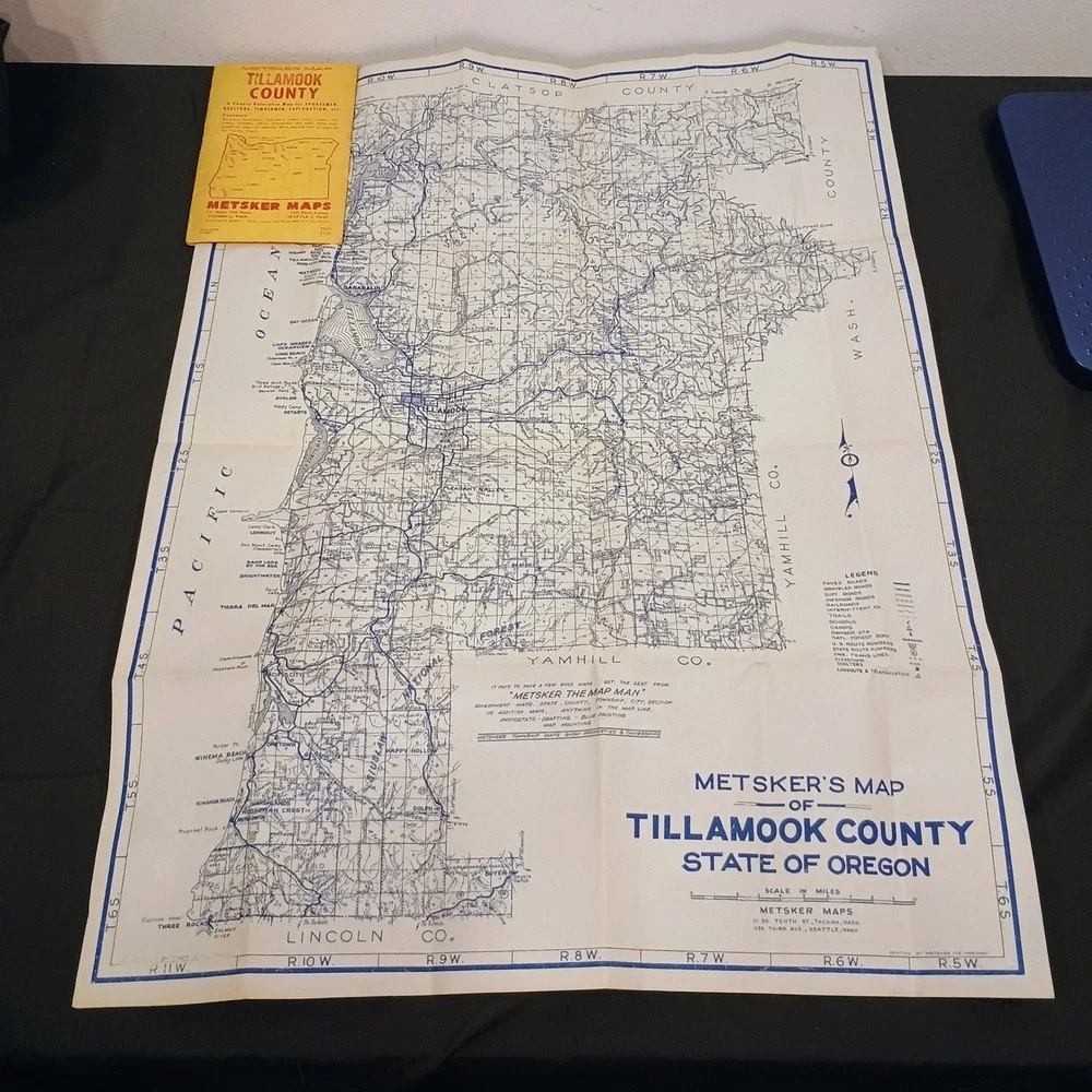 Metsker Map Tillamook County Oregon Vintage Road Map Sportsmen Realtors